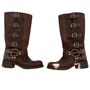 Miu Miu Harness Buckle Boots Brown Leather